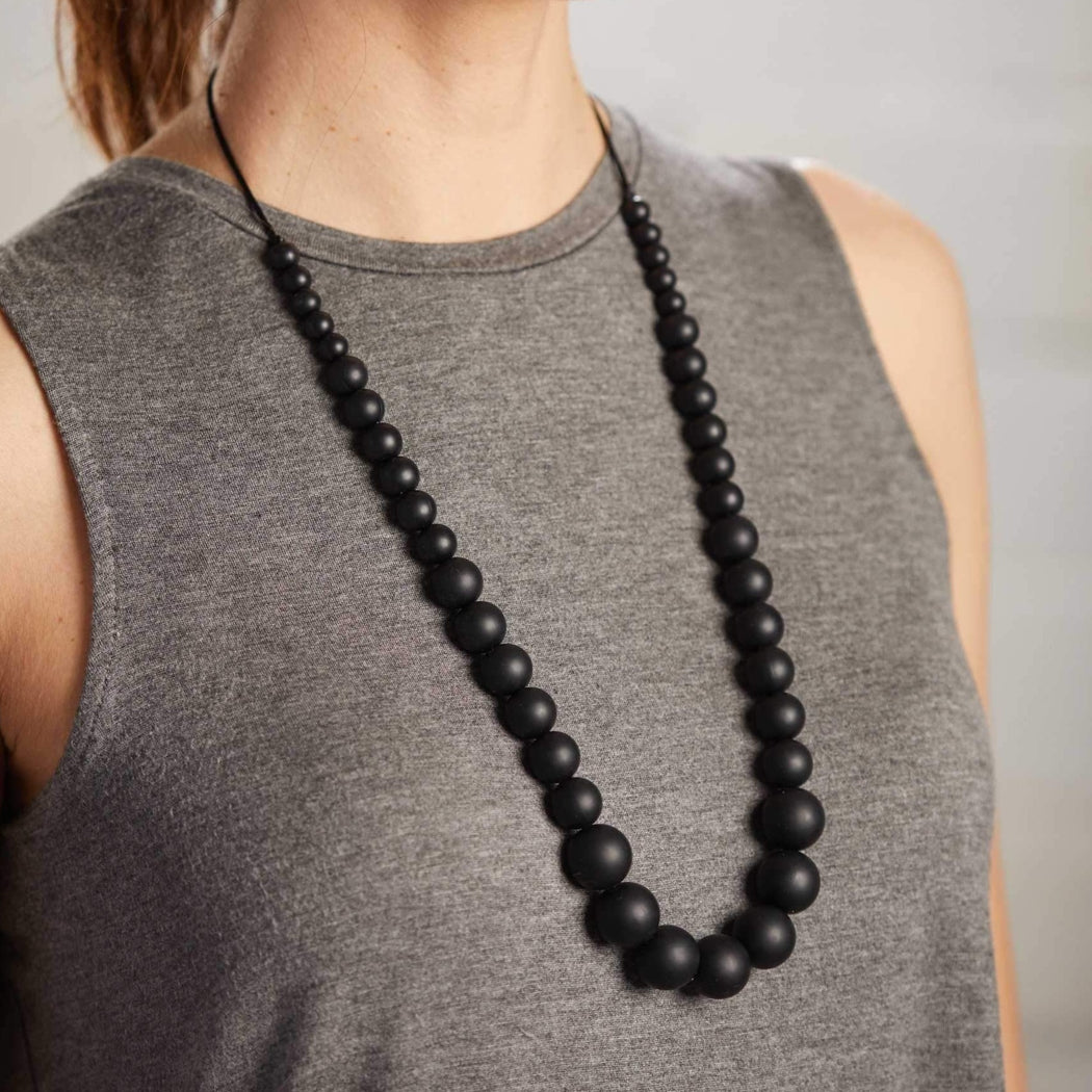 teething necklace for mom Silicone in midnight black Jewelry Anjie + Ash 
